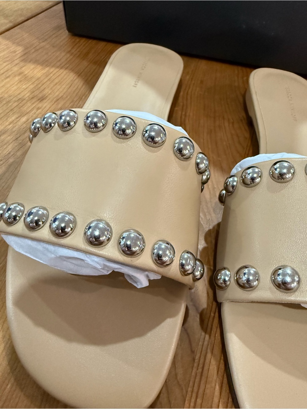 Rebecca Minkoff Tan Studded Slide Sandals - Picture 8 of 10